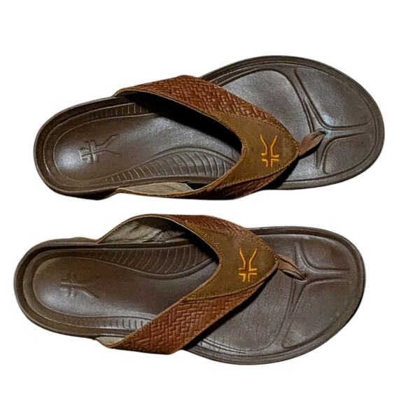 KURU Mens Flip Flops 11 Brown Leather Thong Sandals Arch Support Comfort Shoes main image 6